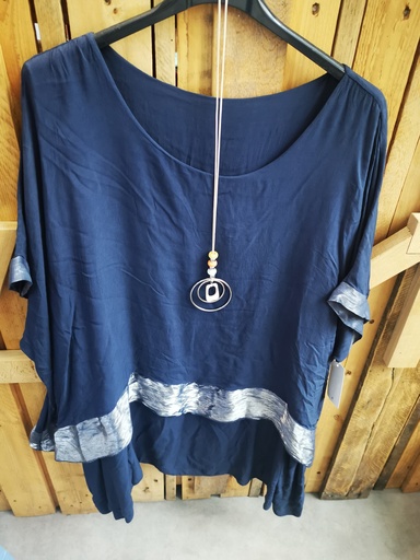 Blouse avec collier "Maïté" bleu marine