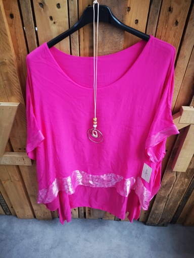 Blouse avec collier "Maïté" fuchsia