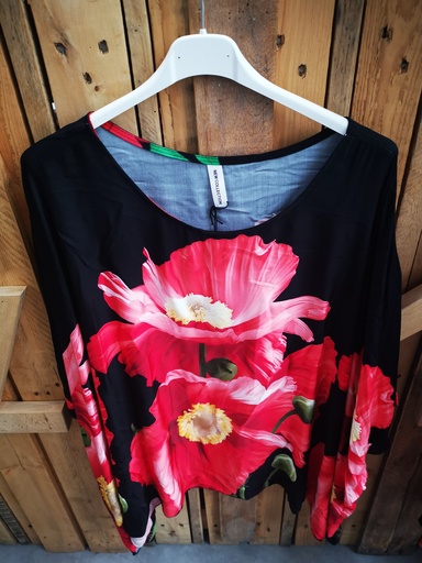 Blouse "Floridia" fleurs noir et rouge