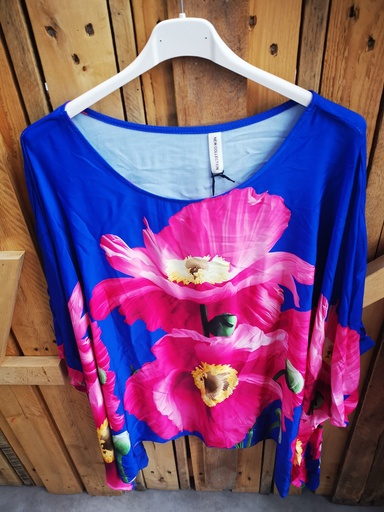 Blouse "Floridia" fleurs bleu roi et fuchsia