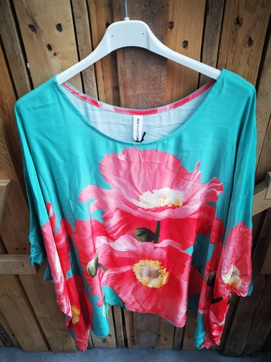 Blouse "Floridia" fleurs vert eau et corail