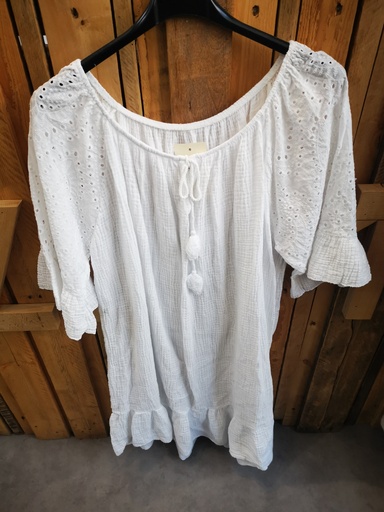 Robe en gaz de coton et broderie anglaise blanc