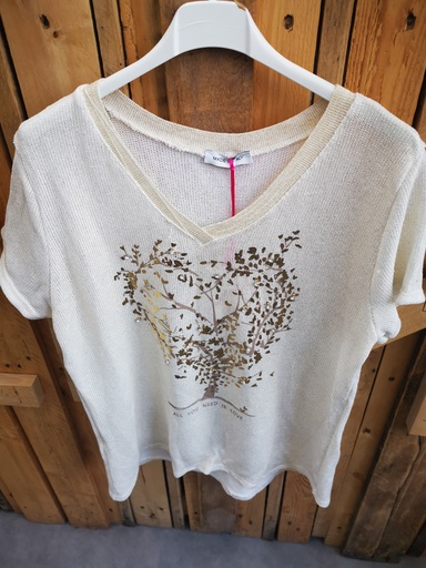 Pull beige doré avec cœur en strass "All you need is love"