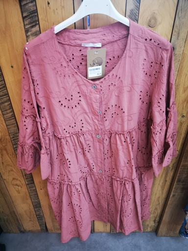 Robe courte avec broderie anglaise "Bridget" terracotta 