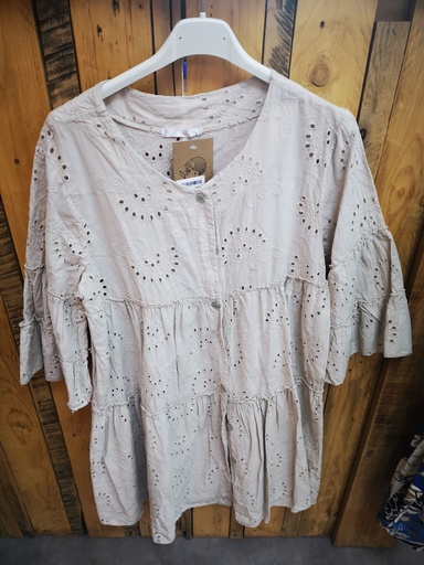 Robe courte avec broderie anglaise "Bridget" beige
