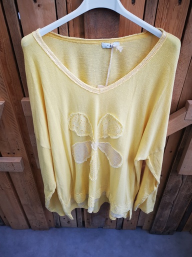 Pull léger avec fleur en strass "Kaly" jaune