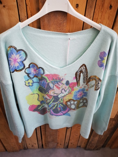 Pull Minnie vert eau