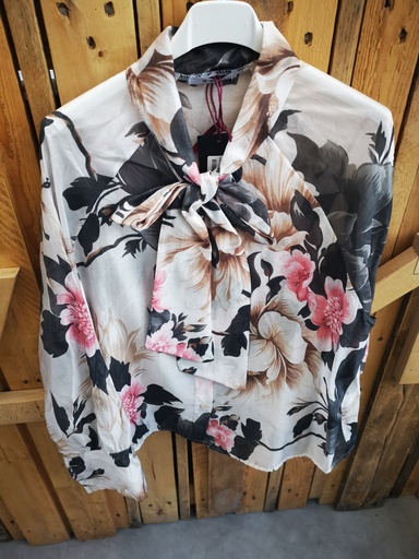 Blouse en voile fleurie "Méline" beige et noir