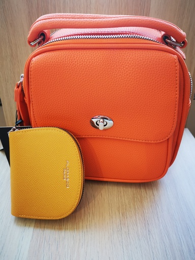 Ensemble "Eva" sac orange (8508) et portefeuille moutarde