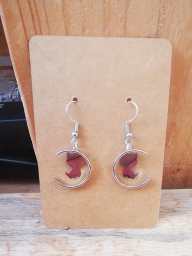 Boucles d'oreilles argentées-lune avec chat (Fééries)