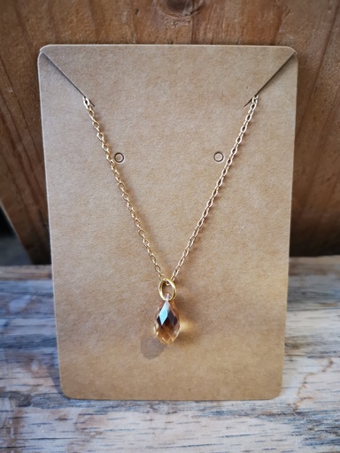 Collier doré goutte Swarovski topaze (Fééries)  