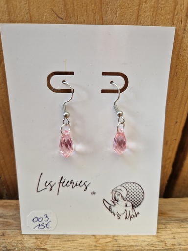 Boucles d'oreilles argentées goutte rose Swarovski (Fééries)   