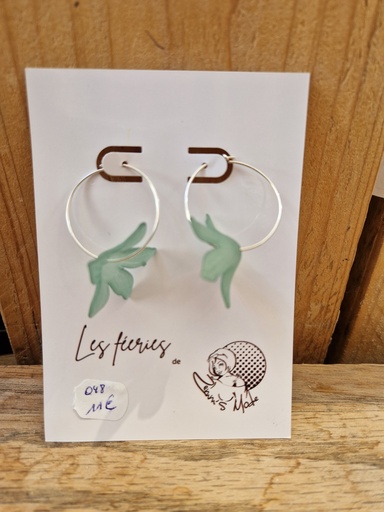 Boucles d'oreilles argentées fleurs vertes interchangeables (Fééries)    