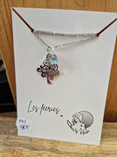 Collier argenté arbre de vie cœur Swarovski(Fééries)