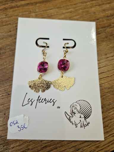 Boucles d'oreilles dorées Swarovski dark rose/ginko (Fééries)