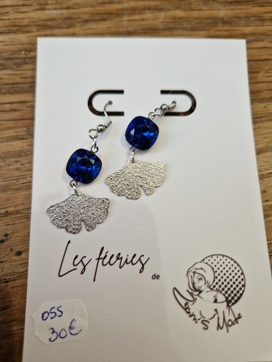 Boucles d'oreilles argentées Swarovski dark saphir/ginko (Fééries) 