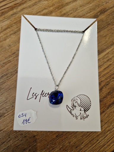 Collier argenté cabochon dark zaphir cristal swarovski(Fééries)