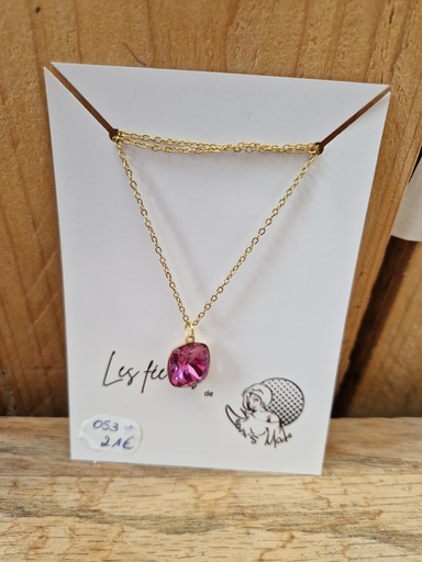 Collier doré cabochon dark rose Swarovski(Fééries) 