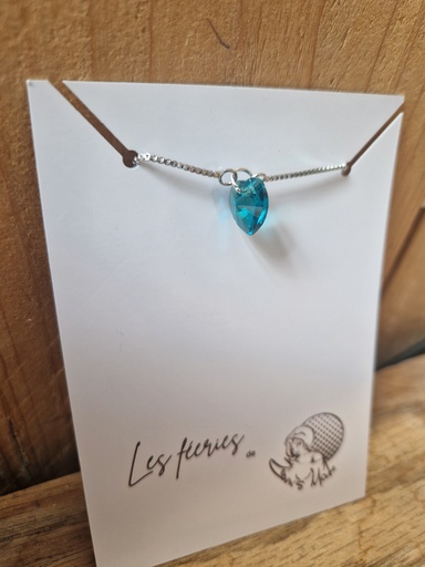Bracelet argenté coeur turquoise swarovski réglable (Fééries) 