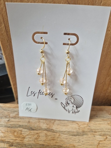 Boucles d'oreilles dorées 3 tiges pendantes or perles silk  (Fééries) 