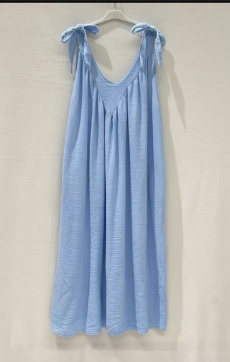 Robe longue "Natie" noeuds épaules bleu ciel