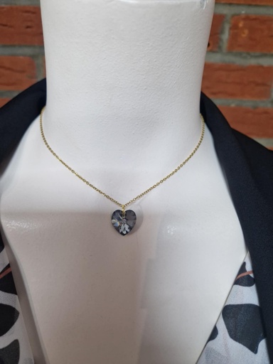 Collier doré cœur Swarovski Crystal Silver Night (Fééries)