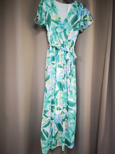 Robe longue "Sita" vert eau/fleurs  gt