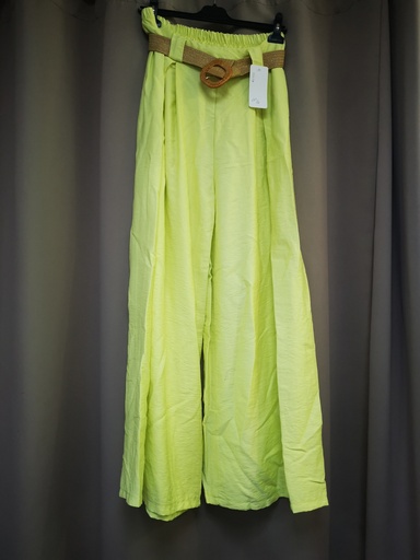 Pantalon "Assia" fluide uni avec ceinture jaune