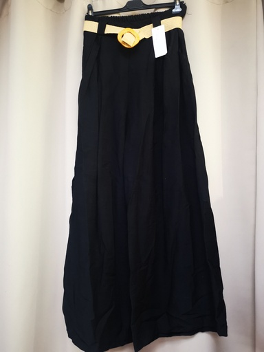Pantalon "Assia" fluide uni avec ceinture noir