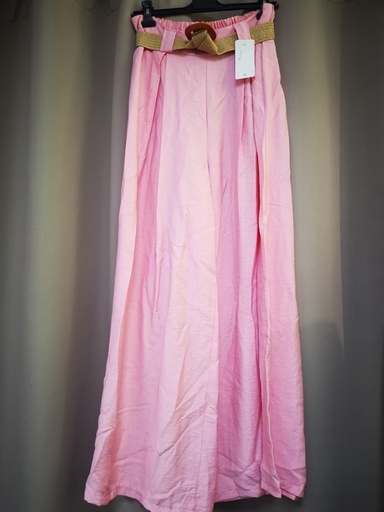 Pantalon "Assia" fluide uni avec ceinture rose pâle