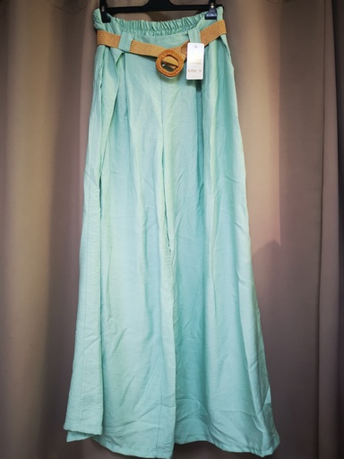 Pantalon "Assia" fluide uni avec ceinture vert eau