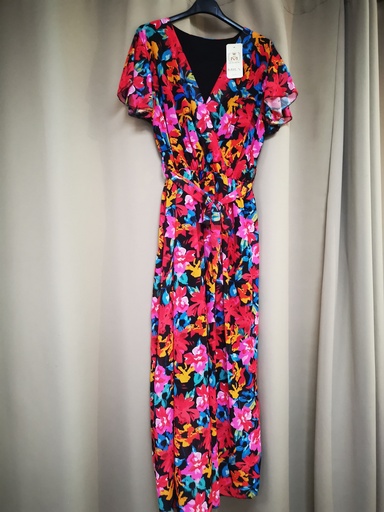 Robe longue "Sita" manches courtes rouge et rose PT