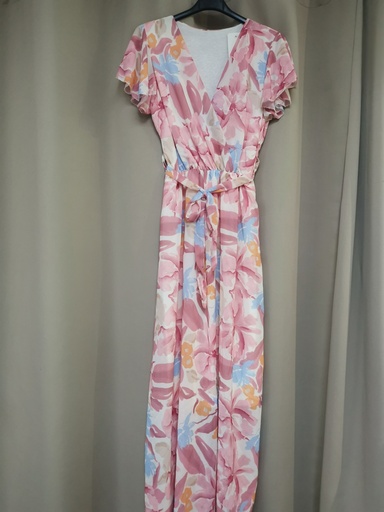 Robe longue "Sita" manches courtes rose PT