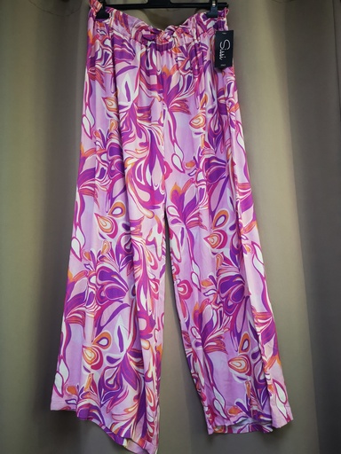 Pantalon "Zéline" fluide fleuri fuchsia et mauve