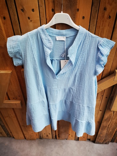 Blouse en gaze de coton "Siloë" bleu ciel