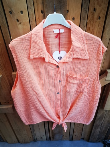 Blouse en gaze de coton "Charlize" avec bouton et nœud orange