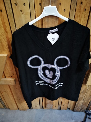 Blouse Mickey avec strass "My Heart" noir