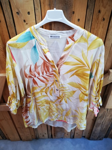Blouse "Cléophée" bleu et moutarde