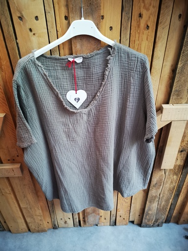 T-shirt en gaze de coton "Simona" taupe