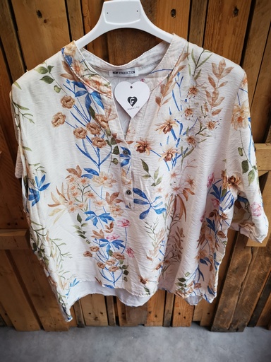 Blouse "Marie-Paule" fleurie bleu et kaki