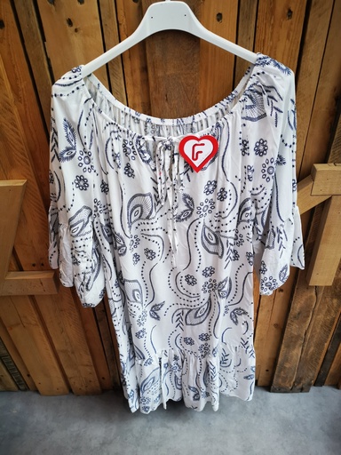 Robe courte "Odine" blanc et bleu marine