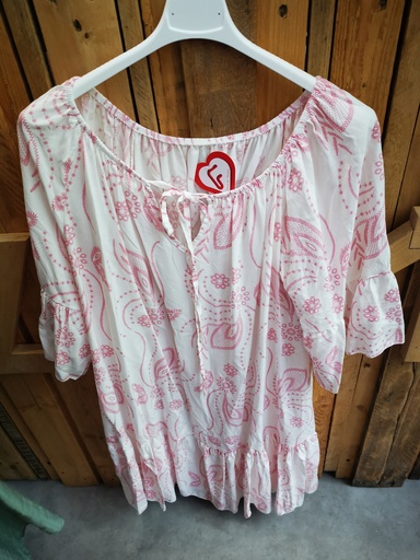 Robe courte "Odine" blanc et rose