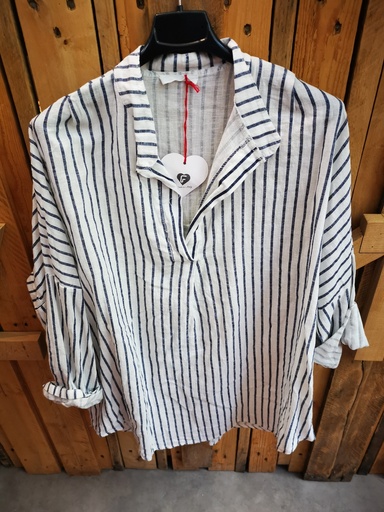 Blouse en lin lignée marine et blanc