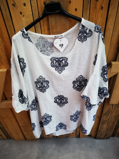 Blouse en lin bi colore "Nahée" blanc