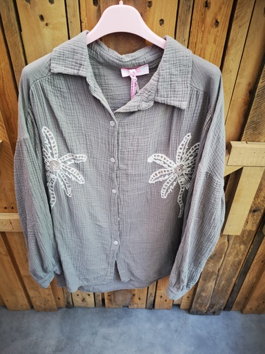 Chemise "Palmier" en gaze de coton taupe
