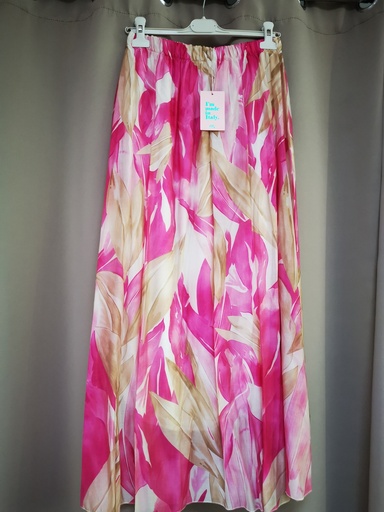 Jupe longues fleuries "Flavia" beige et fuchsia
