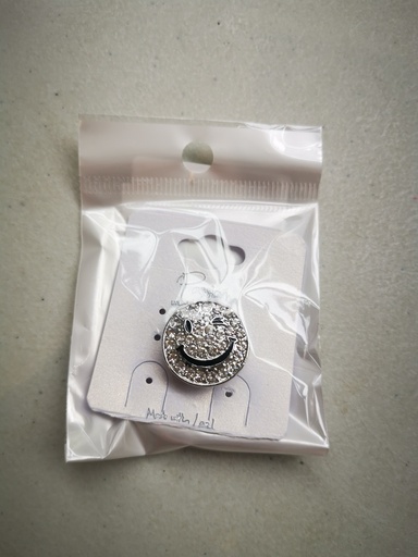 Broche aimantée smiley avec strass argenté