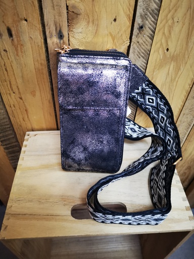 Pochette brillante "Jin" noir et argenté