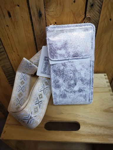 Pochette brillante "Jin" blanc et argenté