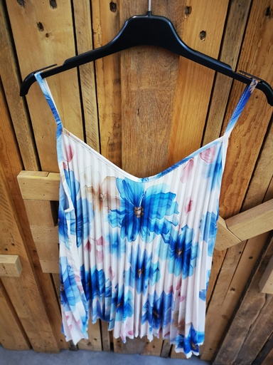 top plissé fleuri "Margaux" bleu roi